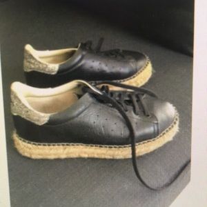 The Shoe Box 36 black leather silver sequin burlap